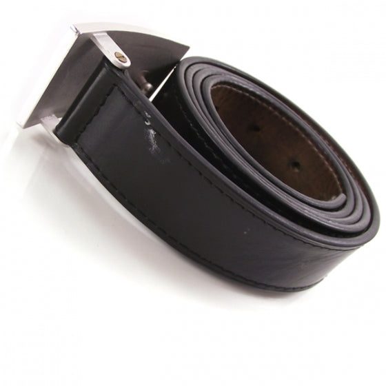 Leather Jeans Belt Black w Silver Buckle