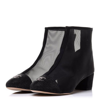 Chanel Mesh Suede Cap Toe Embellished Short Boots 37 Black 3 of 12