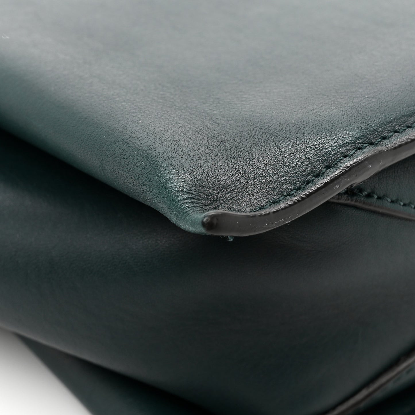 Smooth Calfskin Tri-Fold Clutch on Chain Bottle Green