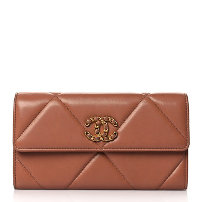 Chanel Lambskin Quilted Chanel 19 Flap Wallet Brown 1 of 10