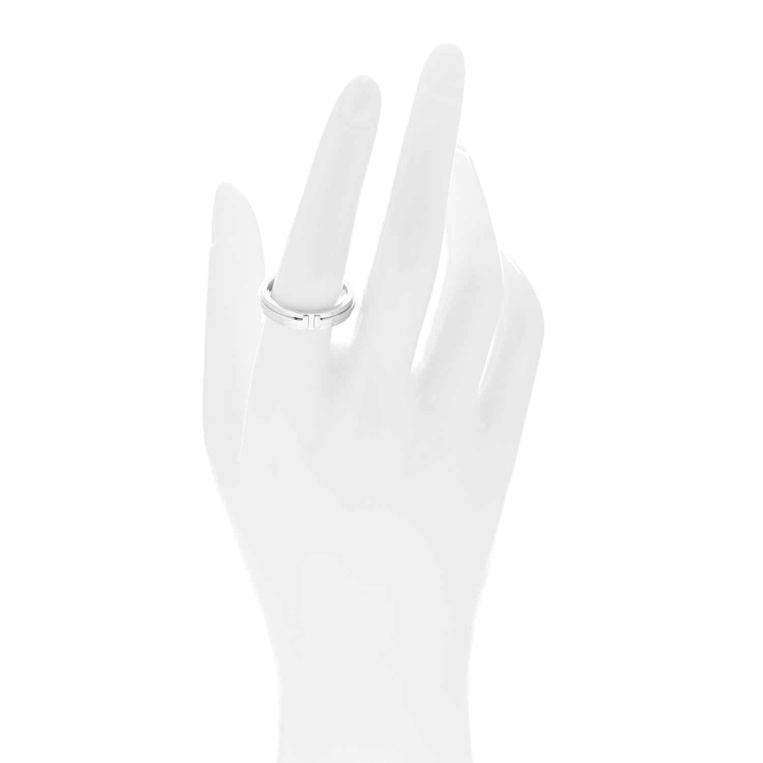 Tiffany 18K White Gold Narrow T Two Ring 57 8 2 of 5