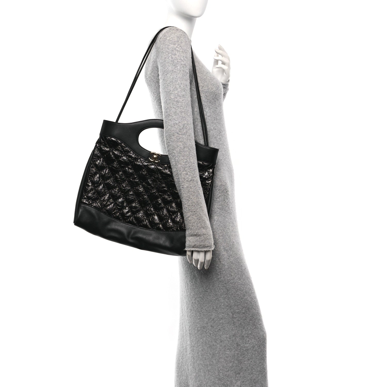 Chanel Crumpled Calfskin Quilted 31 Large Shopping Bag Black 2 of 10