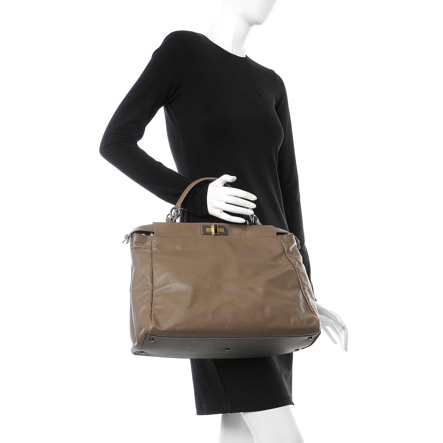 Fendi Goatskin Calf Hair Leopard Print Large Peekaboo Iconic Satchel Taupe 3 of 11