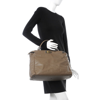 Fendi Goatskin Calf Hair Leopard Print Large Peekaboo Iconic Satchel Taupe 3 of 11