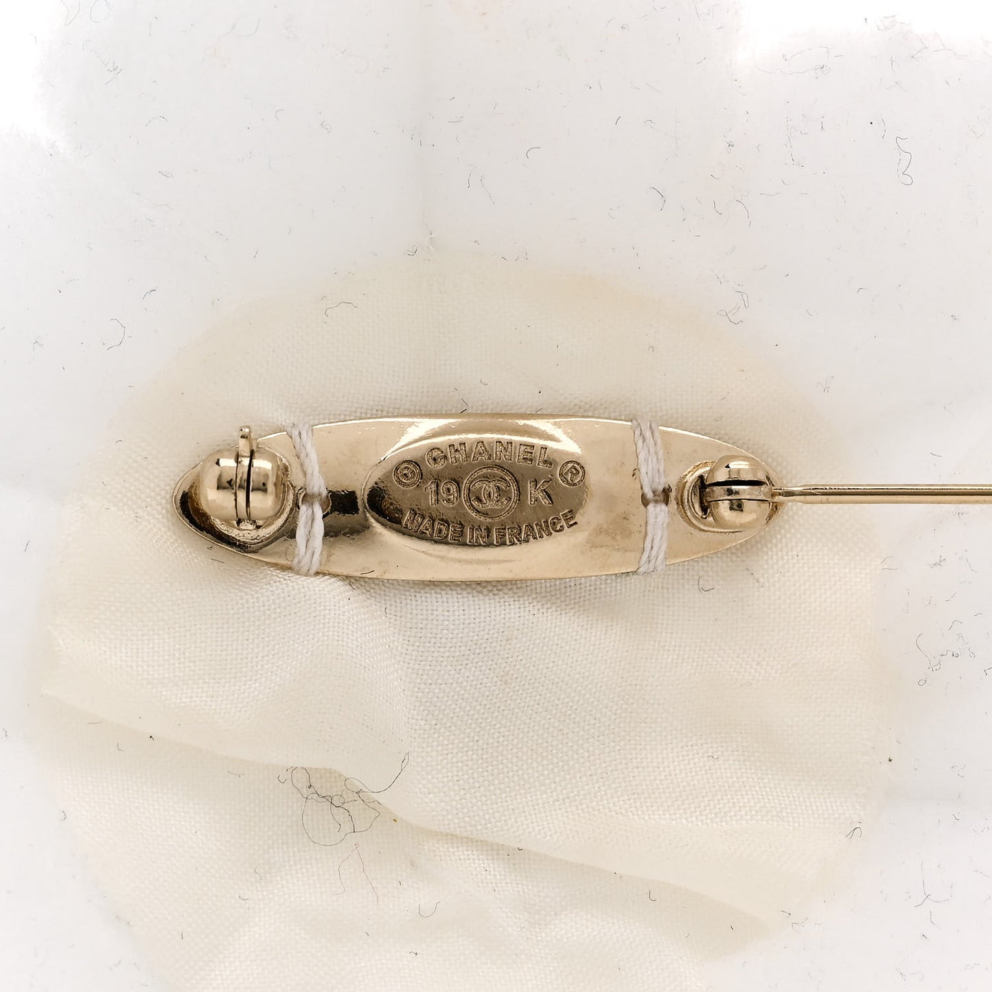 Pearl Fabric Camellia CC Brooch White