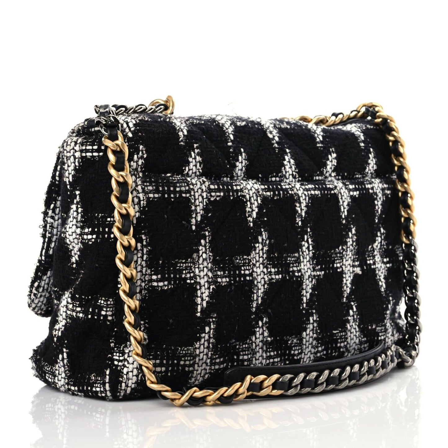Tweed Quilted Large Chanel 19 Flap Black Ecru White