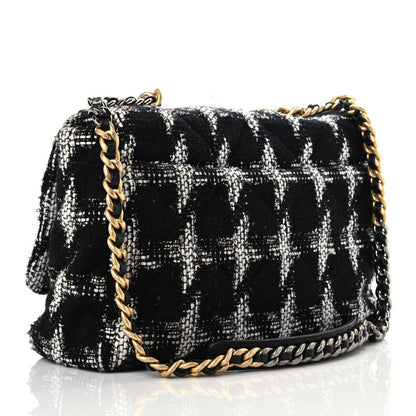 Chanel Tweed Quilted Large Chanel 19 Flap Black Ecru White 3 of 11