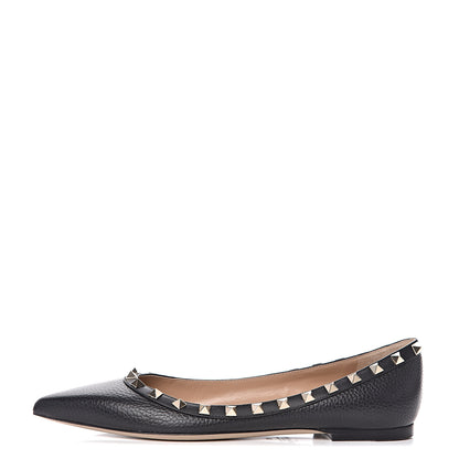 Valentino Garavani Pebbled Calfskin Rockstud Ballerina Flats 39 Black 1 of 12