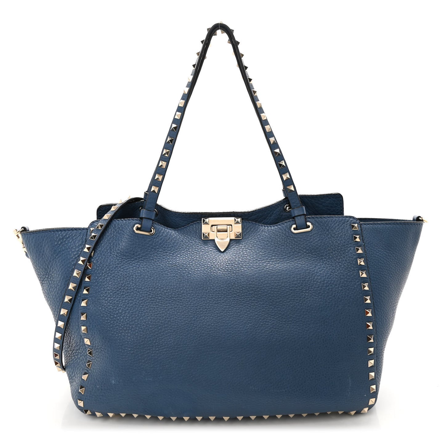 Pebbled Calfskin Medium Rockstud Tote Indaco