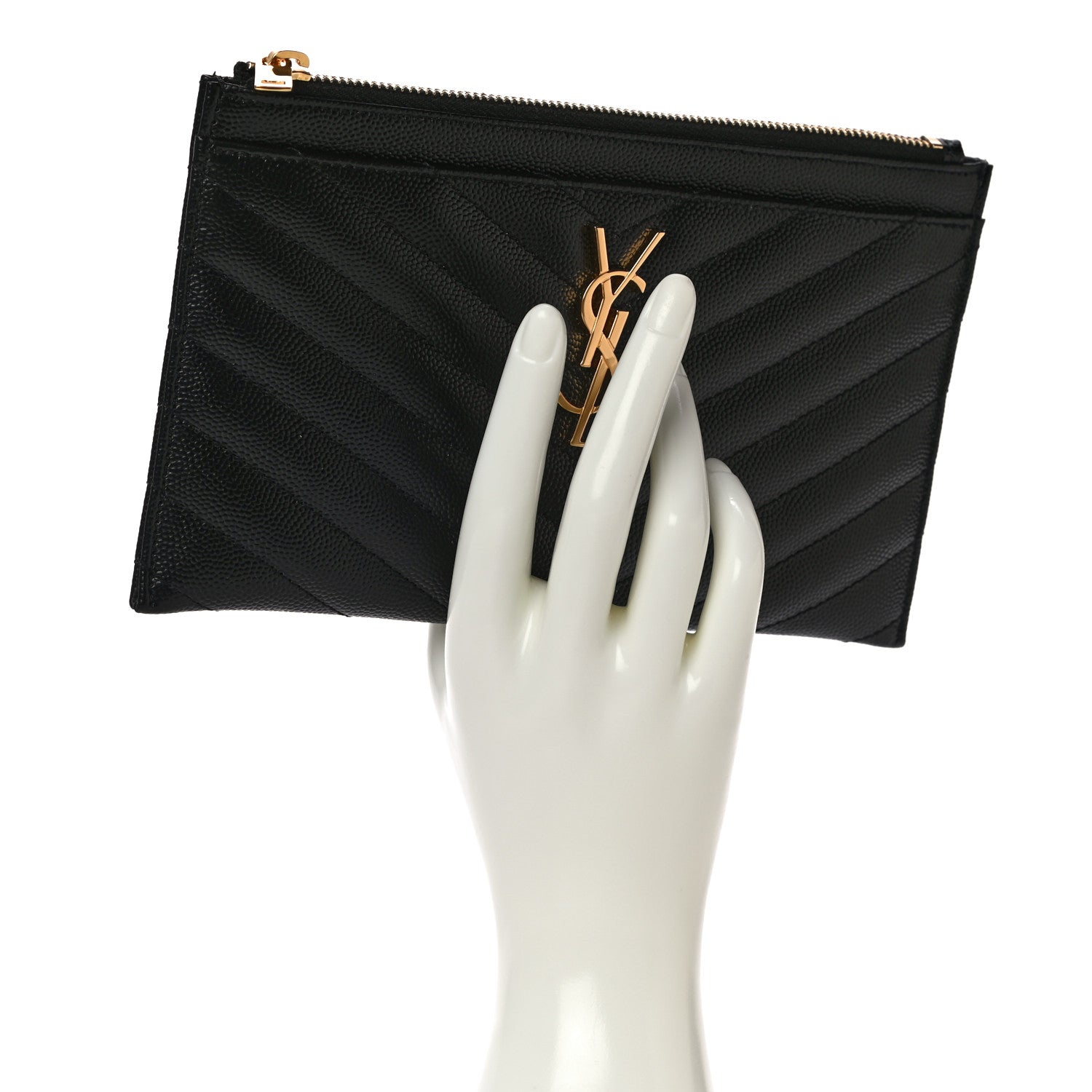 Saint Laurent Grain De Poudre Chevron Monogram Bill Pouch Black 2 of 11