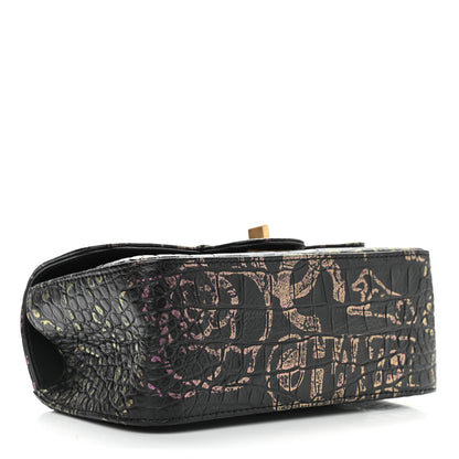 Chanel Calfskin Crocodile Embossed Graffiti 2.55 Mini Cocodile Reissue Flap Black Pink 4 of 9