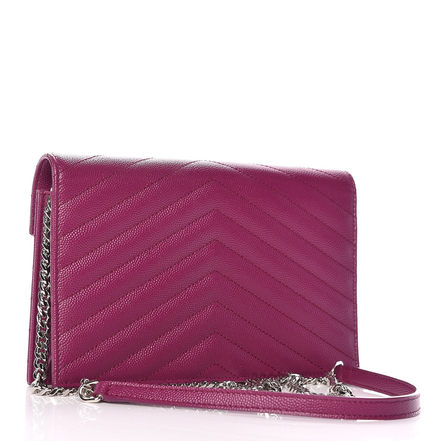 Grain De Poudre Matelasse Chevron Monogram Envelope Chain Wallet Dark Grape