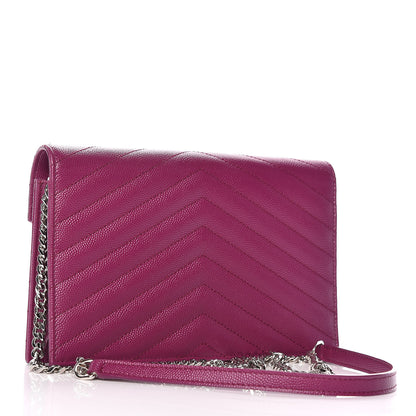 Saint Laurent Grain De Poudre Matelasse Chevron Monogram Envelope Chain Wallet Dark Grape 3 of 11