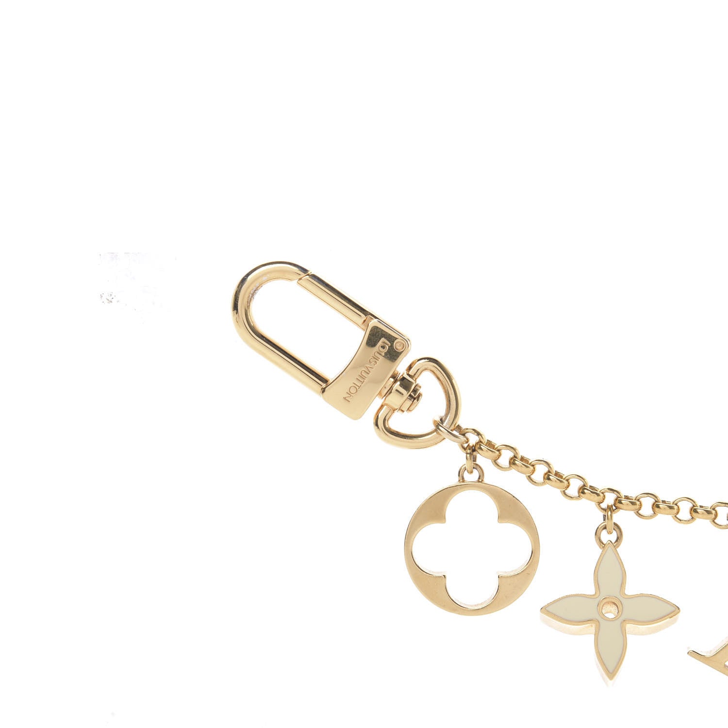 Louis Vuitton Brass Enamel Fleur De Monogram Bag Charm Chain Gold 3 of 5