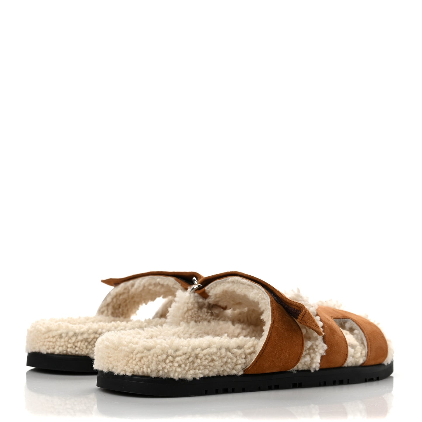 Suede Goatskin Woolskin Womens Chypre Sandals 37.5 Brun Fume Ecru