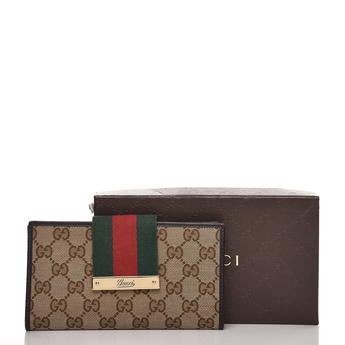 Monogram Calfskin Ladies Web Continental Wallet Beige Ebony Cocoa