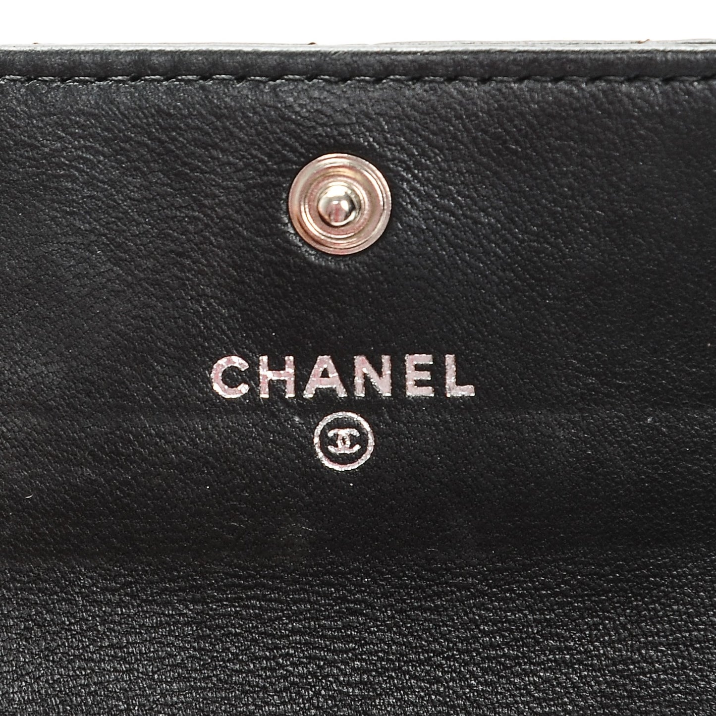 Lambskin Quilted Flap Card Holder Black