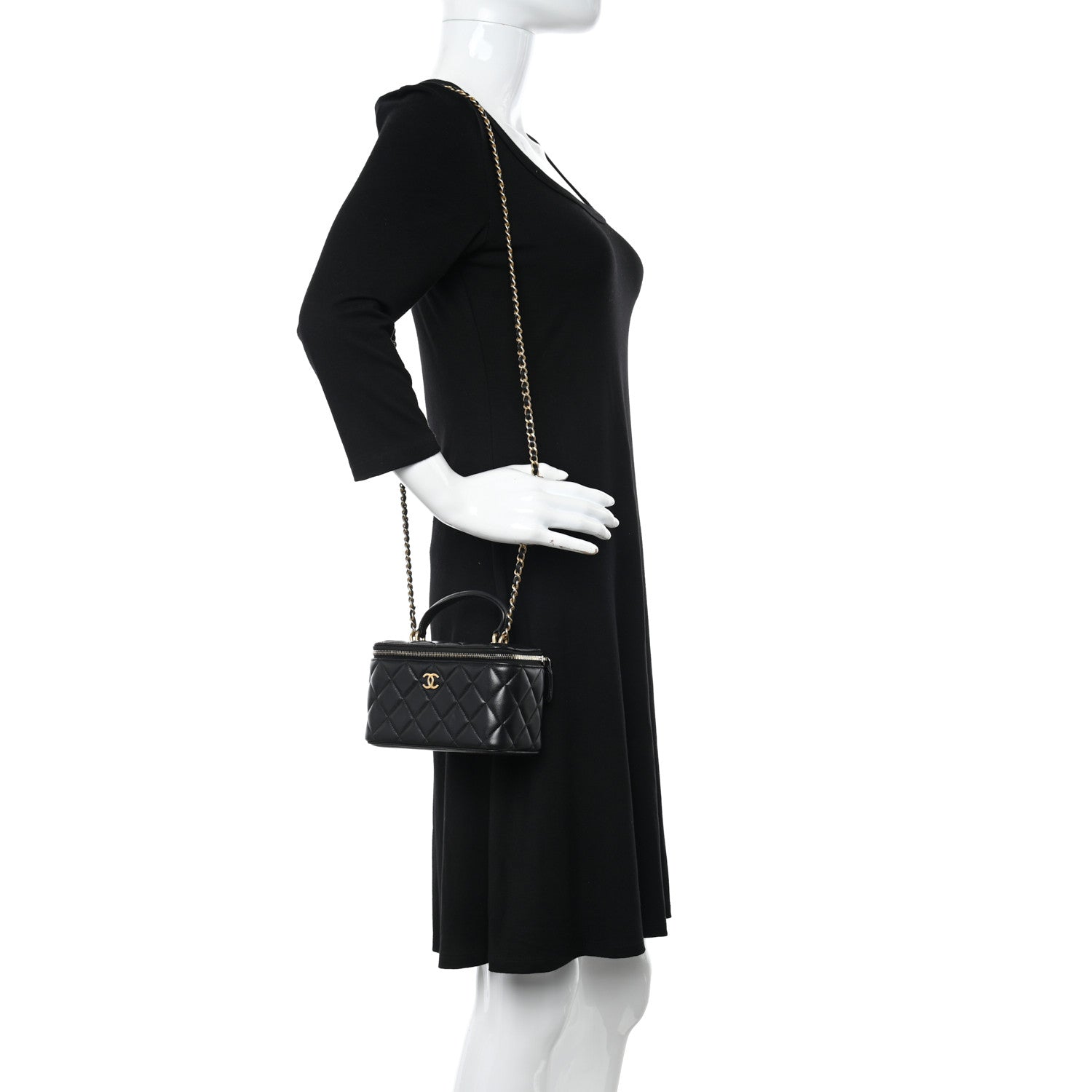 Chanel Lambskin Quilted Small Top Handle Vanity Case With Chain Black 2 of 13