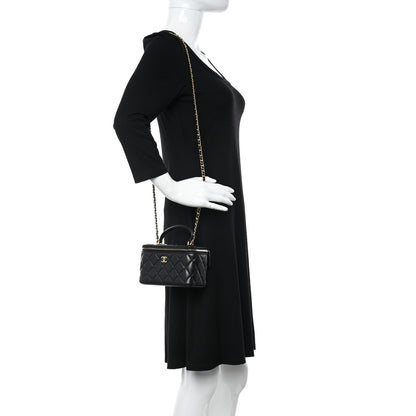 Chanel Lambskin Quilted Small Top Handle Vanity Case With Chain Black 2 of 13