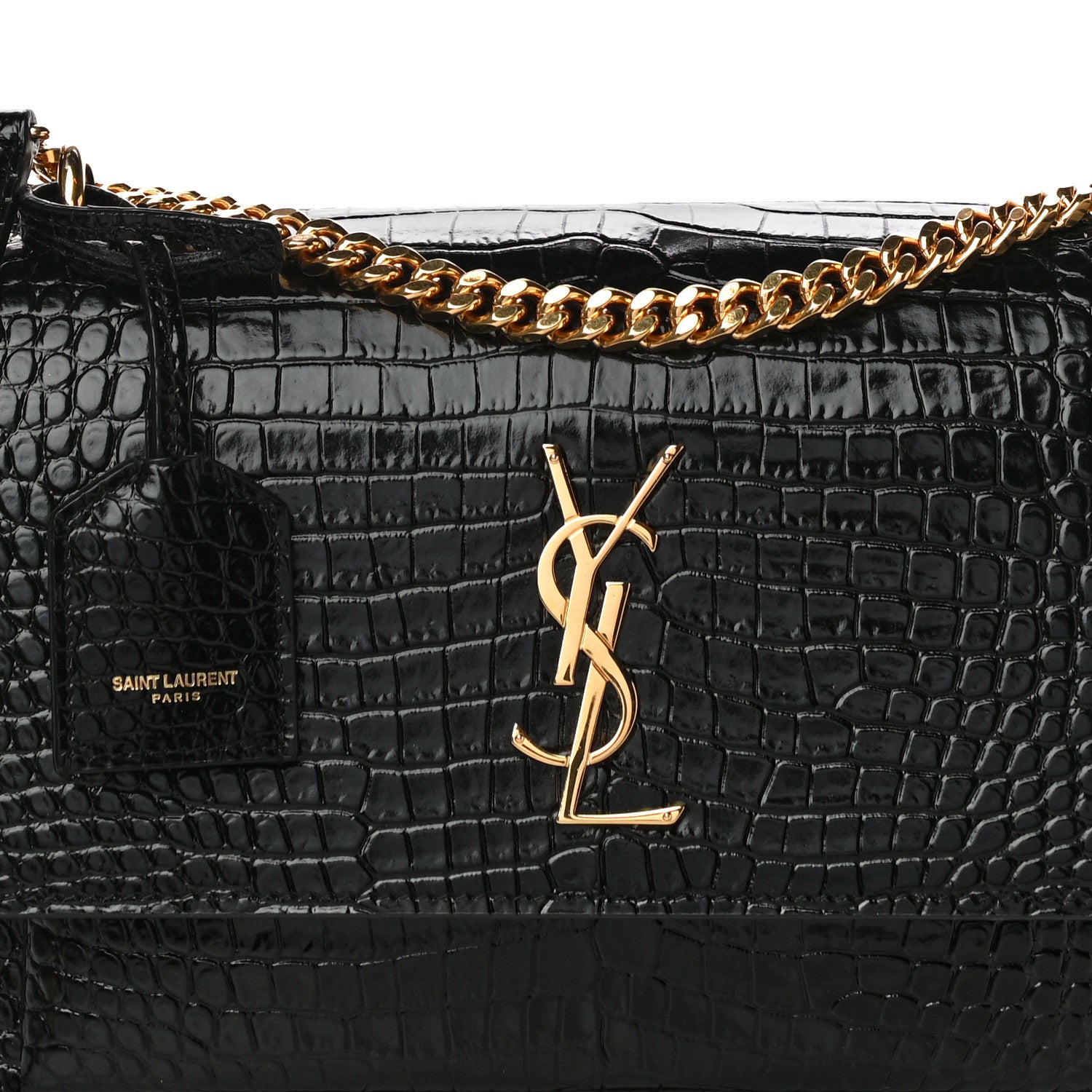 Saint Laurent Calfskin Crocodile Embossed Medium Monogram Sunset Black 7 of 10