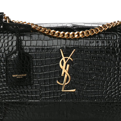 Saint Laurent Calfskin Crocodile Embossed Medium Monogram Sunset Black 7 of 10