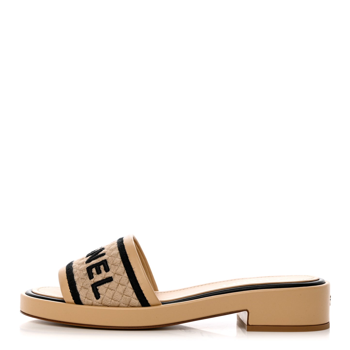 Lambskin Embroidered Logo Mules 41.5 Beige Black