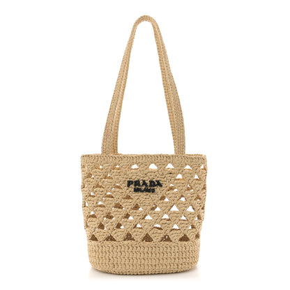 Prada Yarn Raffia Effect Crochet Embroidered Mini  Logo Tote Naturale 1 of 11