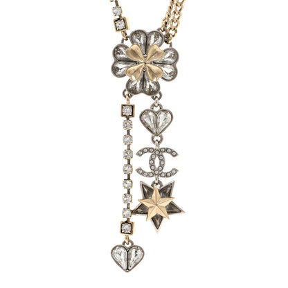 Chanel Crystal Clover Heart Star CC Drop Necklace Silver Gold 4 of 6
