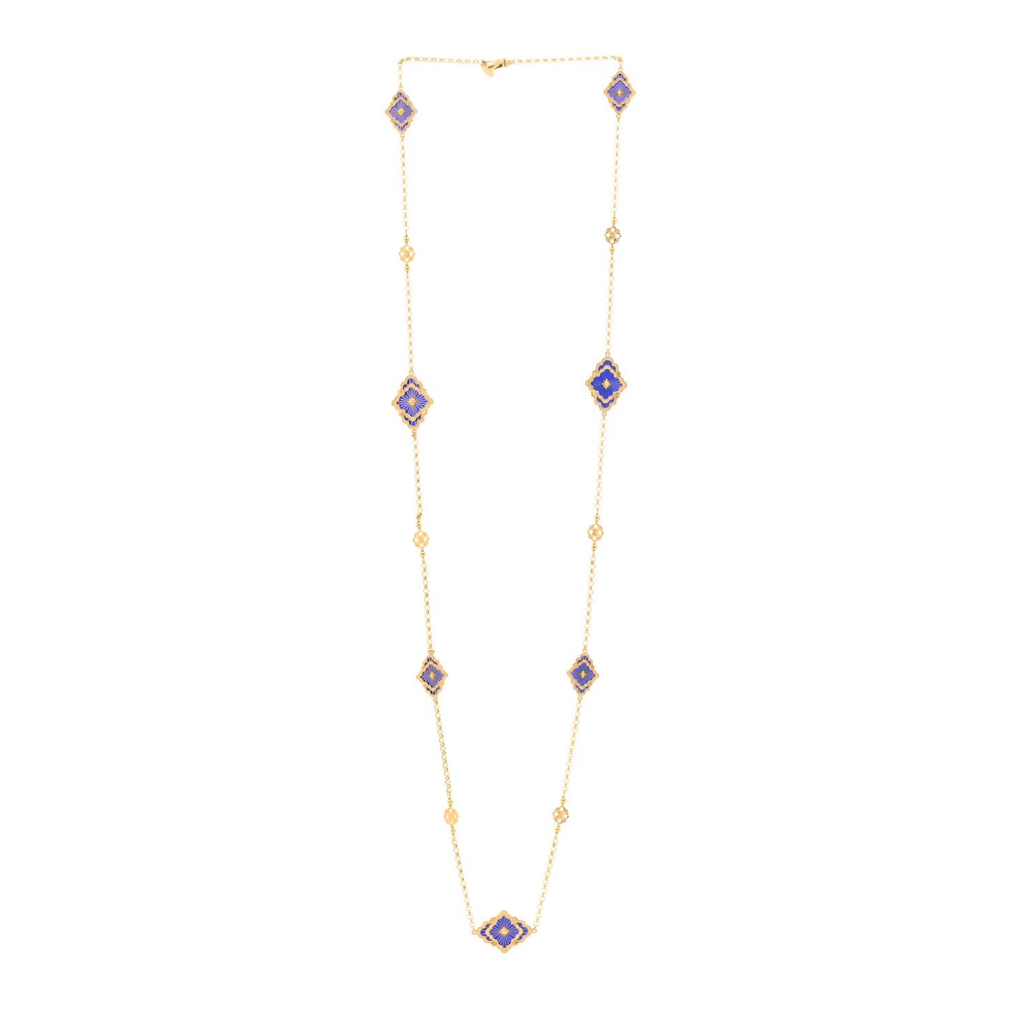 18K Yellow Gold Diamond Enamel Opera Tulle Necklace Blue