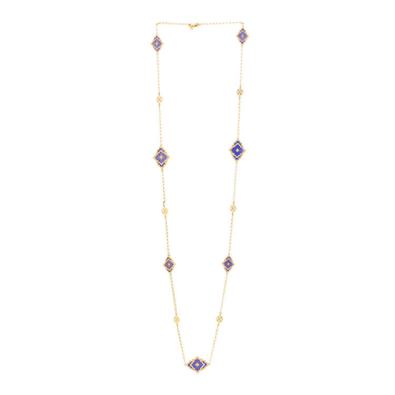 Buccellati 18K Yellow Gold Diamond Enamel Opera Tulle Necklace Blue 2 of 4