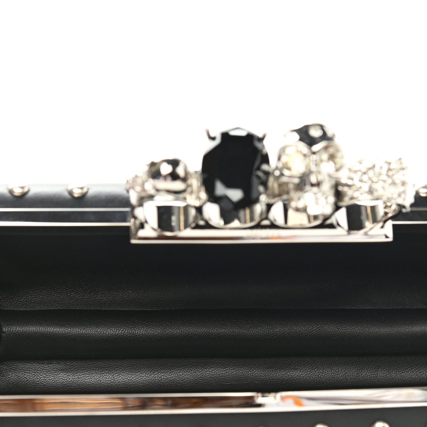 Nappa Studded Skull Knuckle Box Clutch Black
