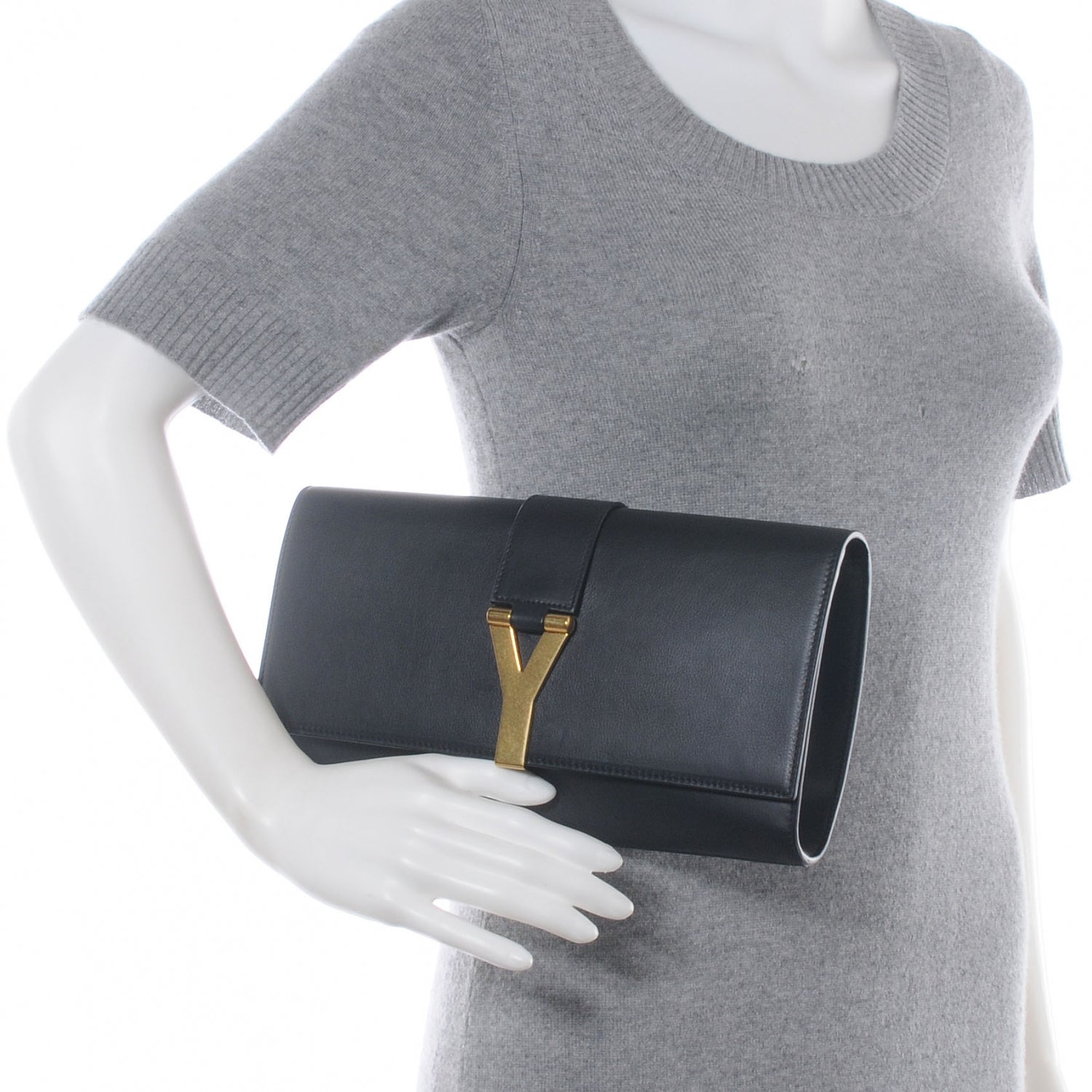 Saint Laurent Leather ChYc Clutch Black 2 of 8