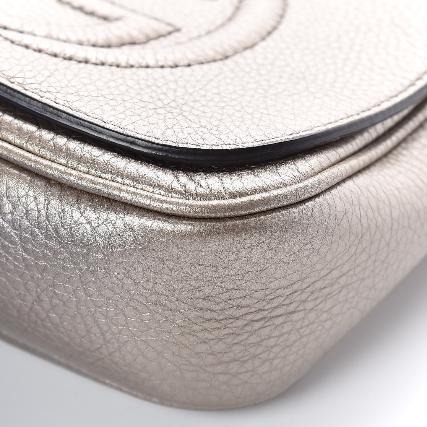Metallic Pebbled Calfskin Small Soho Flap Crossbody Golden Beige