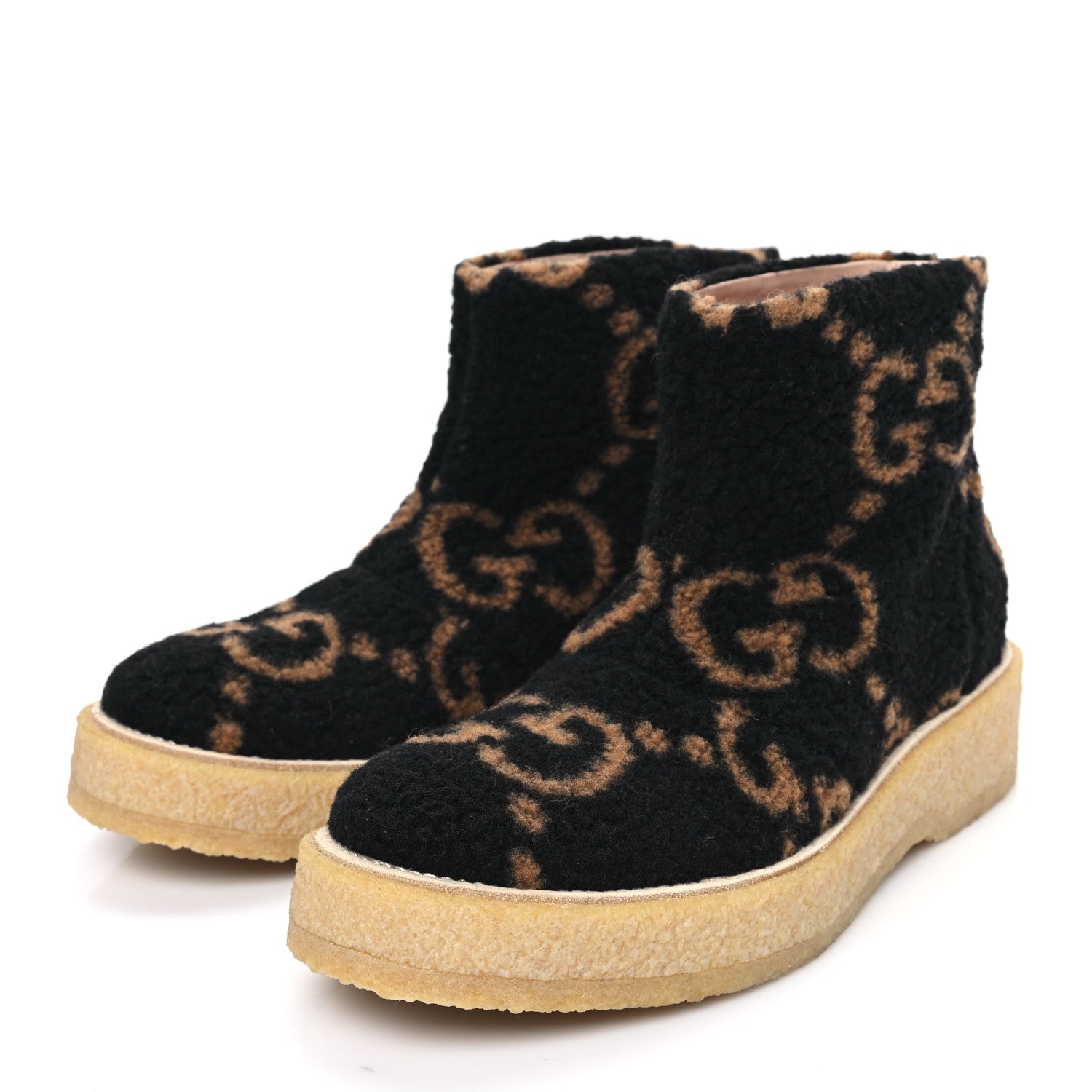 Gucci Faux Shearling Hooper GG Womens Ankle Boots 39 Black Natural Tan 3 of 9