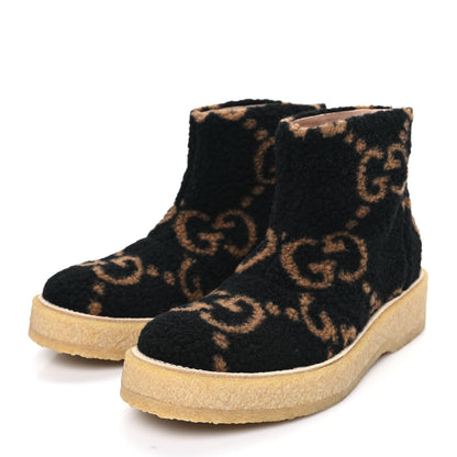 Gucci Faux Shearling Hooper GG Womens Ankle Boots 39 Black Natural Tan 3 of 9