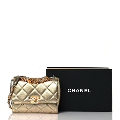 Chanel Metallic Lambskin Quilted Mini CC Crystal Logo Chain Flap Gold 13 of 13