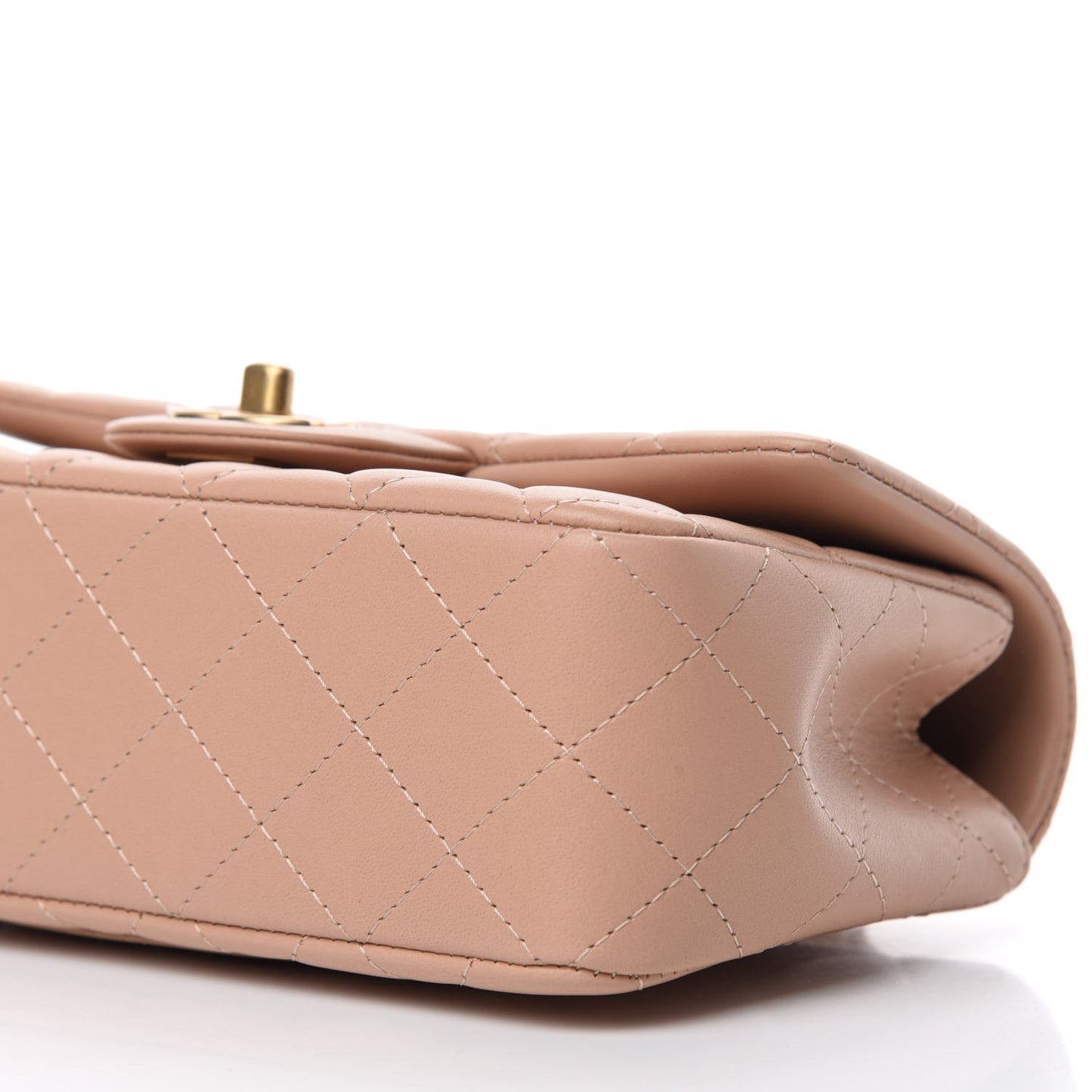 Lambskin Quilted Mini Top Handle Rectangular Flap Beige