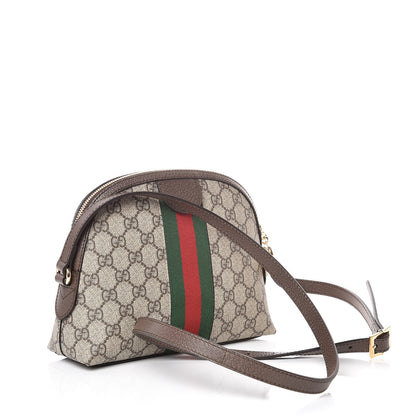 Gucci GG Supreme Monogram Textured Dollar Calfskin Web Small Ophidia Dome Shoulder Bag Beige Ebony New Acero 3 of 7