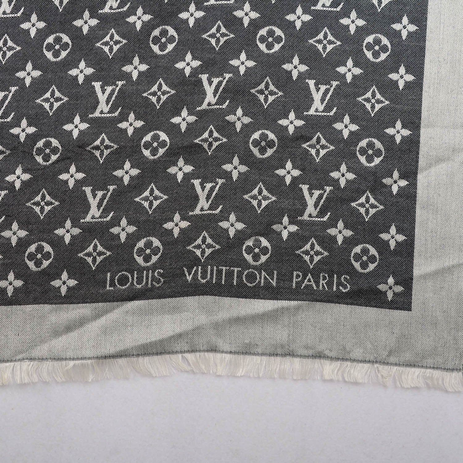 Louis Vuitton Wool Silk Monogram Denim Shawl Black 4 of 6