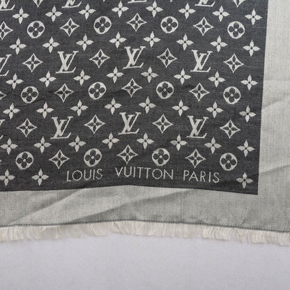 Louis Vuitton Wool Silk Monogram Denim Shawl Black 4 of 6