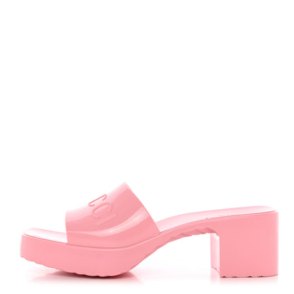 Gucci Rubber Gucci Logo Womens Platform 20/60mm Slide Sandals 35 Wild Rose 1 of 9