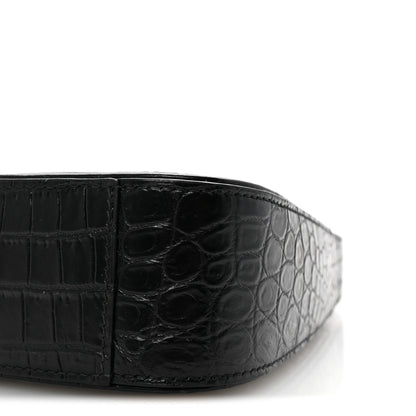 Saint Laurent Calfskin Crocodile Embossed Le 5 A 7 Hobo Black 9 of 9