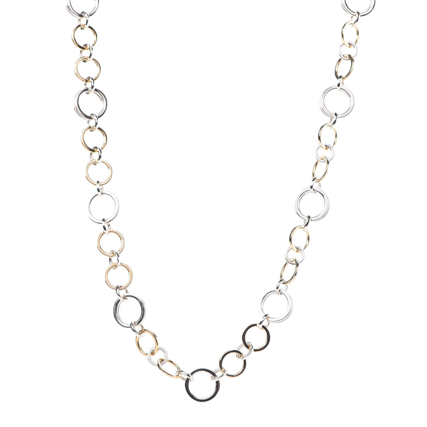 18K Yellow Gold Sterling Silver Circle Link Necklace