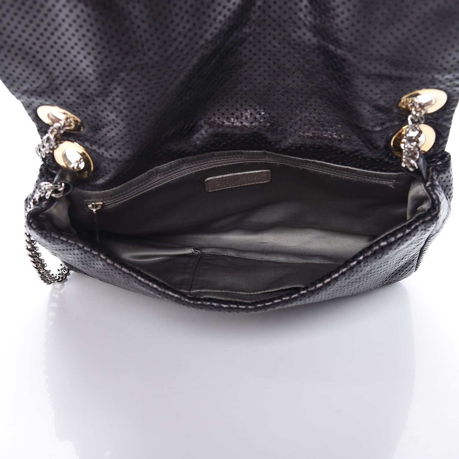 Chanel Metallic Crackled Calfskin Large Perforated Drill Flap Black 5 of 12