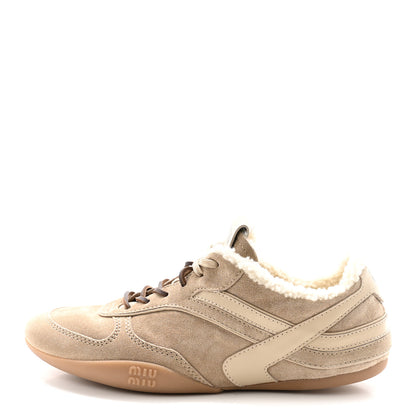Miu Miu Suede Shearling Gymnasium Sneakers 39.5 Deserto 1 of 9