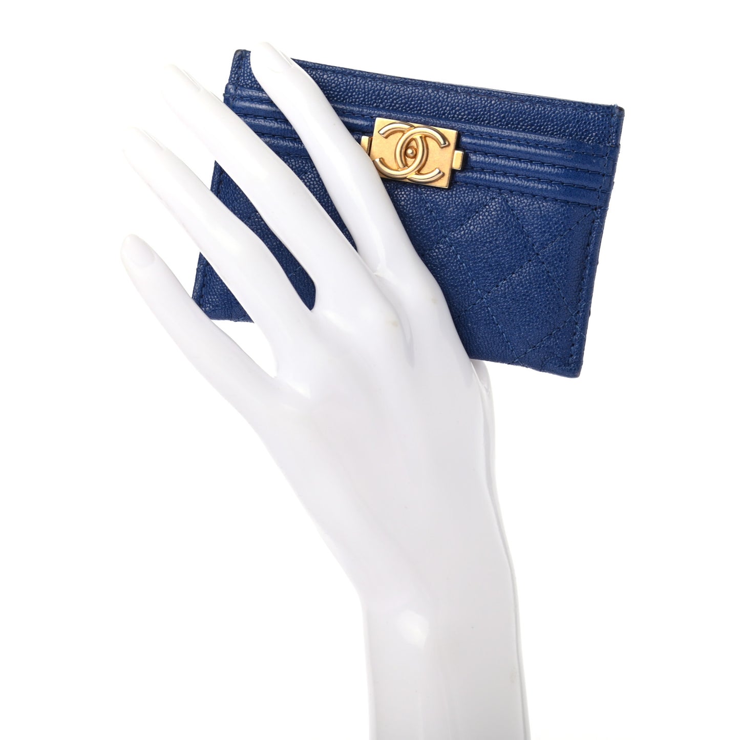 Caviar Quilted Boy Card Holder Blue
