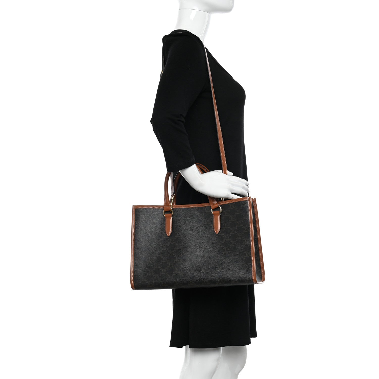 Celine Triomphe Canvas Calfskin Mini Horizontal Cabas Tan 2 of 9