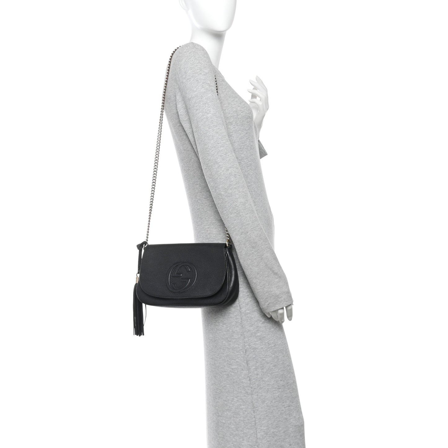 Pebbled Calfskin Medium Soho Flap Crossbody Black