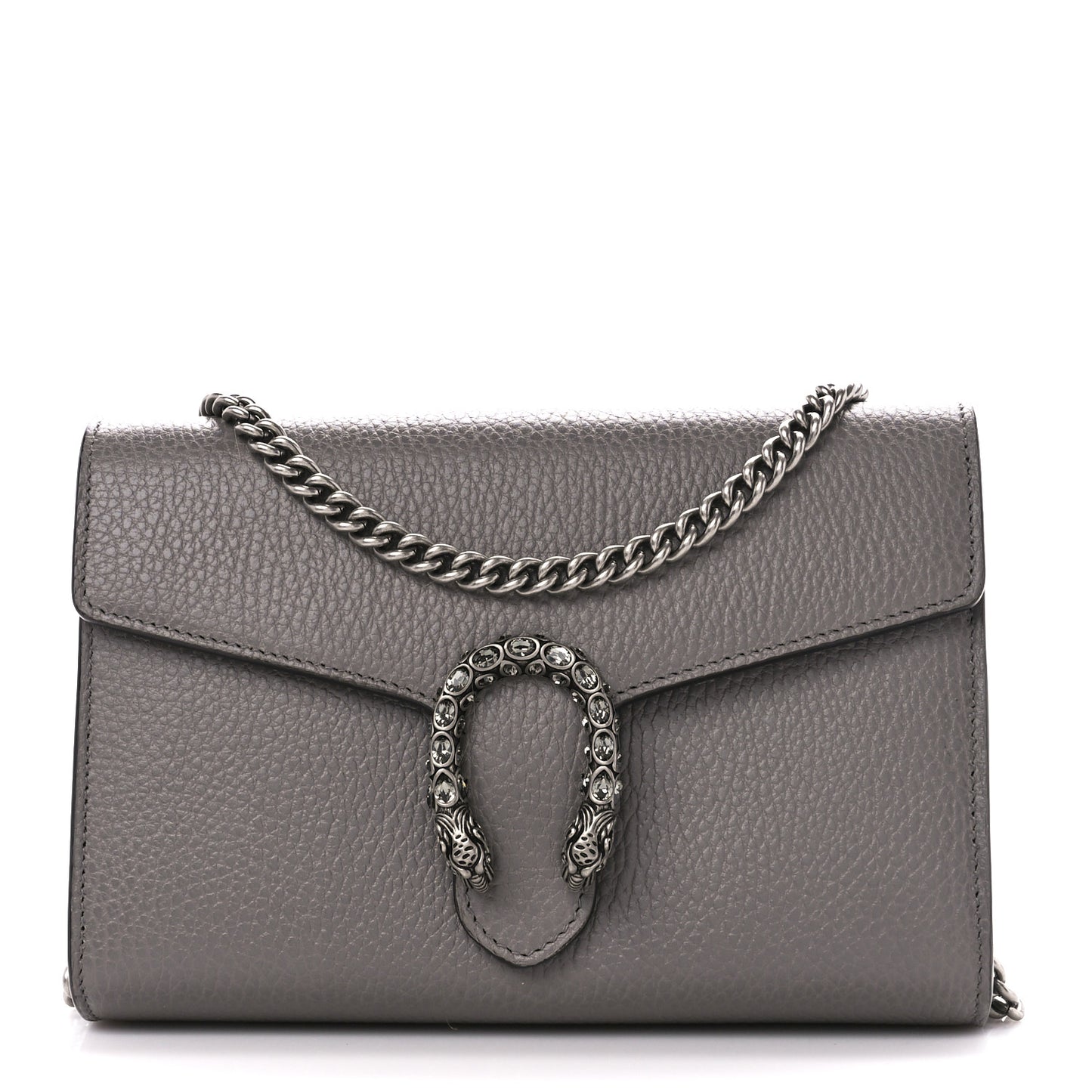 Dollar Calfskin Crystal Mini Dionysus Chain Wallet Dusty Grey Black Diamond
