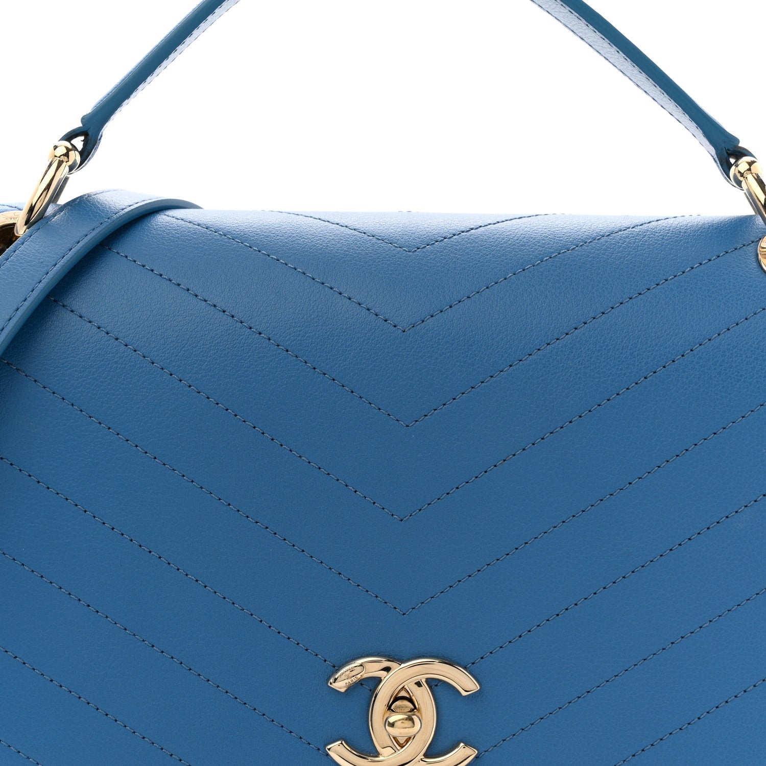 Chanel Grained Calfskin Medium Chevron Chic Top Handle Flap Blue 7 of 9